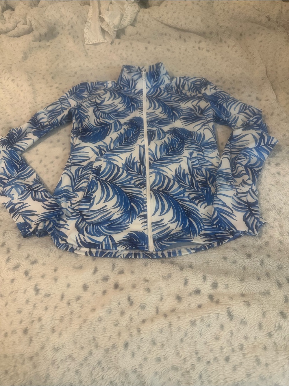Tommy Bahama Golf Blue & White Palm-Print Zip Jacket